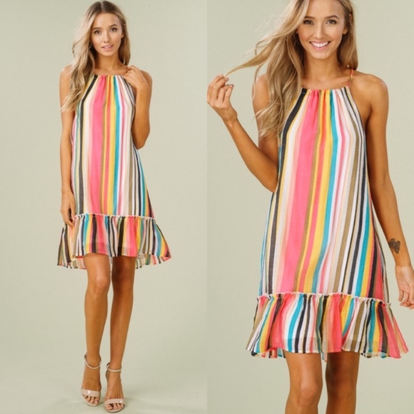 LAST// Multi-Color Striped Halter Dress - Picture 2 of 2